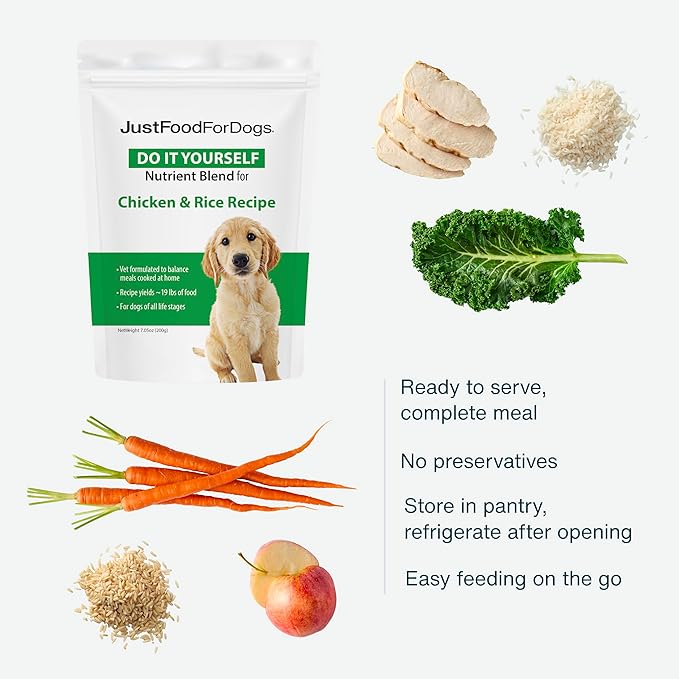 JustFoodForDogs DIY Nutrient Blend for Homemade Dog Food, Chicken & White Rice
