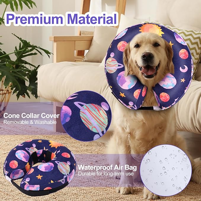 CuteBone Inflatable Dog Donut Collar with Removable Soft Fleece Covers for Small/Medium/Large Dogs and Cats After Surgery GWB11M