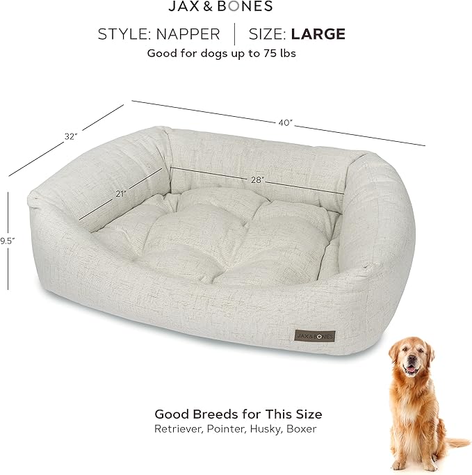 Jax & Bones Dog Napper - Machine Washable Shag Bed for Dogs - Extra Heavy Duty Bolstered Sides - Large White Dog Mat | 40 x 32 Inches