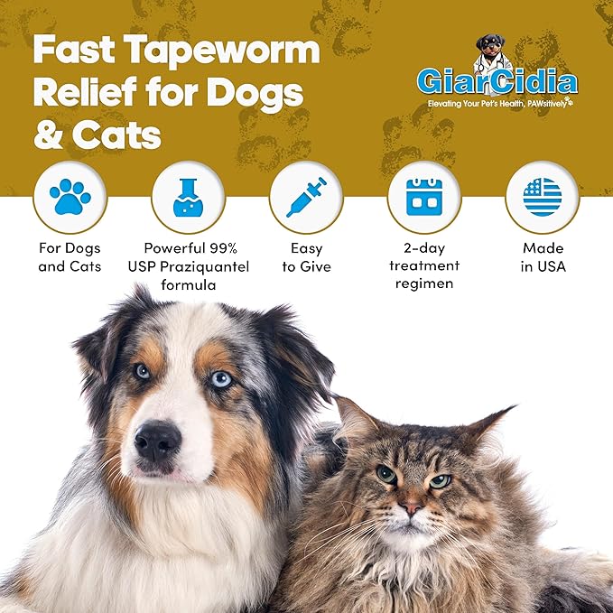 Say Good Bye to Tapeworms in Dogs and Cats with GiarCidia Prazi for 60 MLS Liquid - Include 3 ml Dropper with Cap