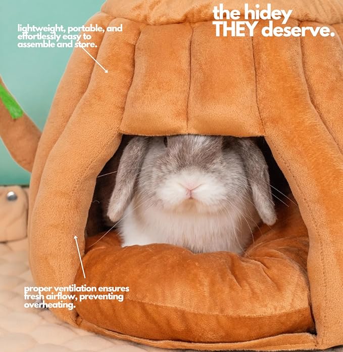 Hopp'd™ Guinea Pig Hideout & Bed – 2-in-1 Washable Tree Stump House | Rat, Ferret, Hamster, Bunny Bed Hideout | Waterproof, Anti-Slip, Chew-Proof | Free Pillow | Small Animal Accessories (Large)