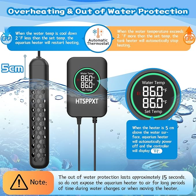 Aquarium Heater, 100W/200W/300W/500W Adjustable Fish Tank Heater with Intelligent Digital LED Controller, Overheating and Out of Water Protection for Freshwater and Saltwater Tanks