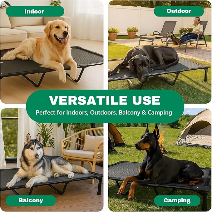 Sytopia 47'' Outdoor Elevated Dog Bed for Extra Large Dogs, Chew-Proof Pet Camping Raised Cot with Breathable Mesh - Durable Frame, Cooling Hammock Style, Anti-Slip Base, Water-Resistant, Easy Clean