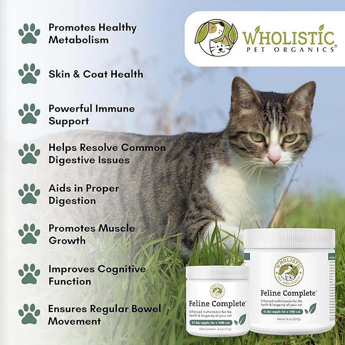 Wholistic Pet Organics Feline Complete - 4 Oz - Multivitamin & Probiotic Powder for Cats - Natural Cat Food & Digestive Support