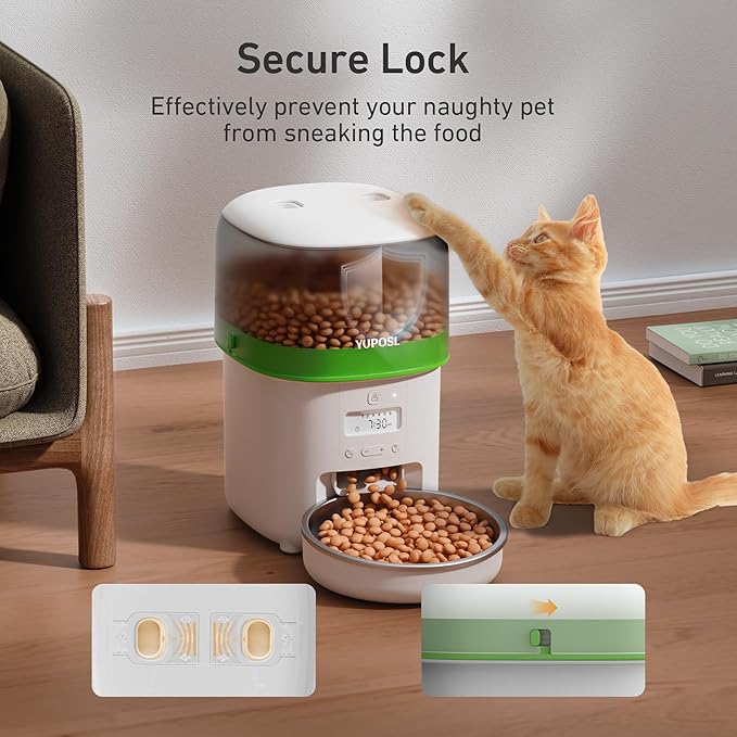 Automatic Cat Feeder - 2L Cat Food Dispenser, Timed Auto Pet Feeder with 180-day Battery Life, 1-6 Meals Per Day, 1-16 Portion, Desiccant Bag Keeps Dry Food Fresh, Also for Small Dogs