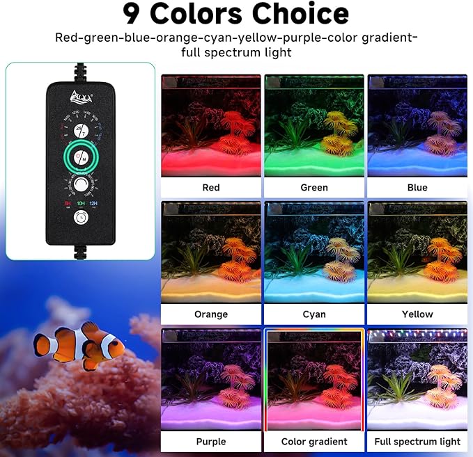 AQQA LED Aquarium Light, 24/7 Mode IP68 Waterproof Extendable Bracket Fish Tank Light, DIY Mode Full Spectrum Aquarium Plant Light, Adjustable Timer/Brightness Memory Function for 32-40 Inch Fish Tank