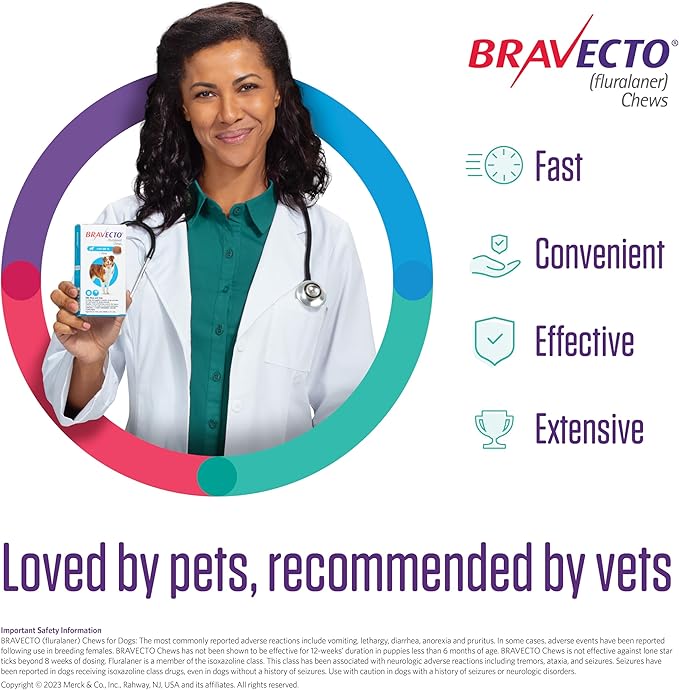 BRAVECTO Chew for Dogs, Flea & Tick, 1 Chew, 12 Week Supply, 4.4-9.9 lbs., Yellow Box