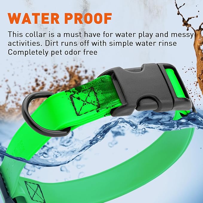 Dogline Biothane Waterproof Dog Collar with Quick Release Buckle Strong Coated Nylon Webbing with Odor- Proof for Easy Care Easy to Clean Fits Small Medium Large Dogs, Lime Green 3/4" W 12-19" L