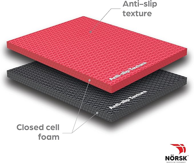 Norsk Reversible Gym Exercise Mats 3/4" Thick EVA Interlocking Foam Tiles, Perfect Home Gym Flooring, 16 24"x24" Tiles & 32 Trim Pieces, 64 Sq. Ft. Reversible, Red/Black