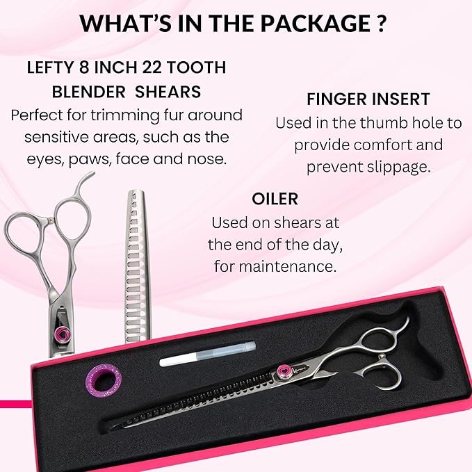 Kenchii Love Left Handed Dog Grooming Scissors, 22 Tooth Blender Shears, Dog Scissors for Grooming, Professional Pet Grooming Scissors, Ergonomic & Comfortable