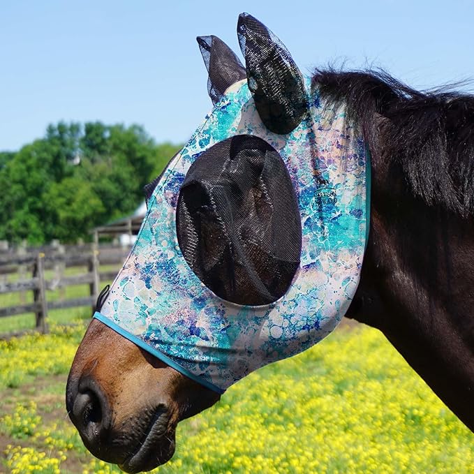 Harrison Howard Super Comfort Stretchy Fitting Horse Fly Mask with UV Protection Soft on Skin with Breathability Pastel Mix Pony