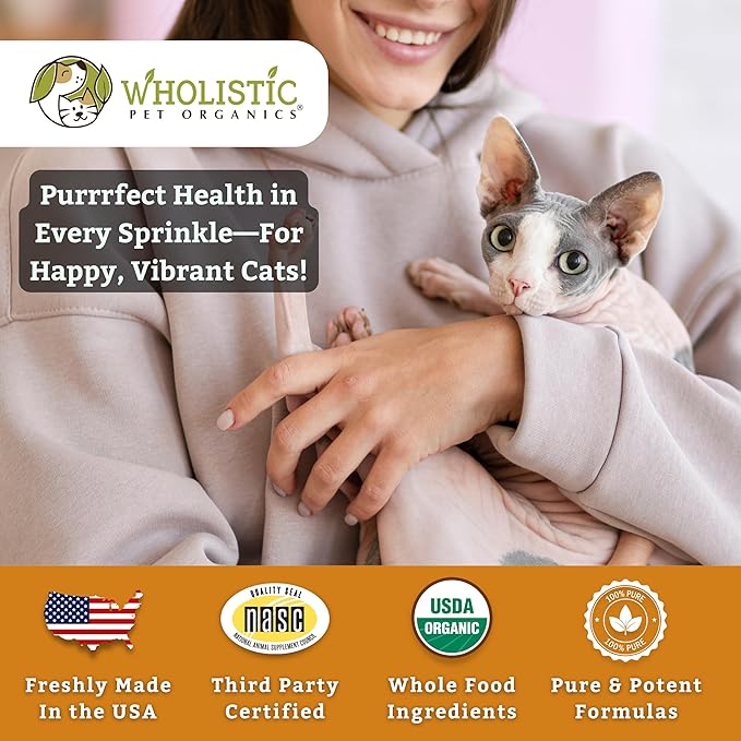 Wholistic Pet Organics Feline Complete Organic Pumpkin - 4 Oz - Multivitamin & Probiotic Powder for Cats - Natural Cat Food & Digestive Support