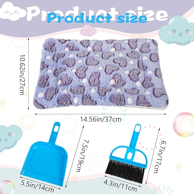 Yulejo 6 Pieces Guinea Pig Bed Plush Hamster Mat Bunny Bed Small Animal Sleeping Bedding Pads with Cleaning Dustpan Brush for Chinchilla Squirrel Hedgehog Small Animals (Vivid Color, Heart)