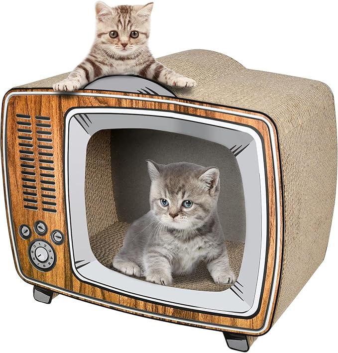 TV Cat Scratcher Cardboard Lounge Bed, Cat Scratching Board, Durable Board Pads Prevents Furniture Damage