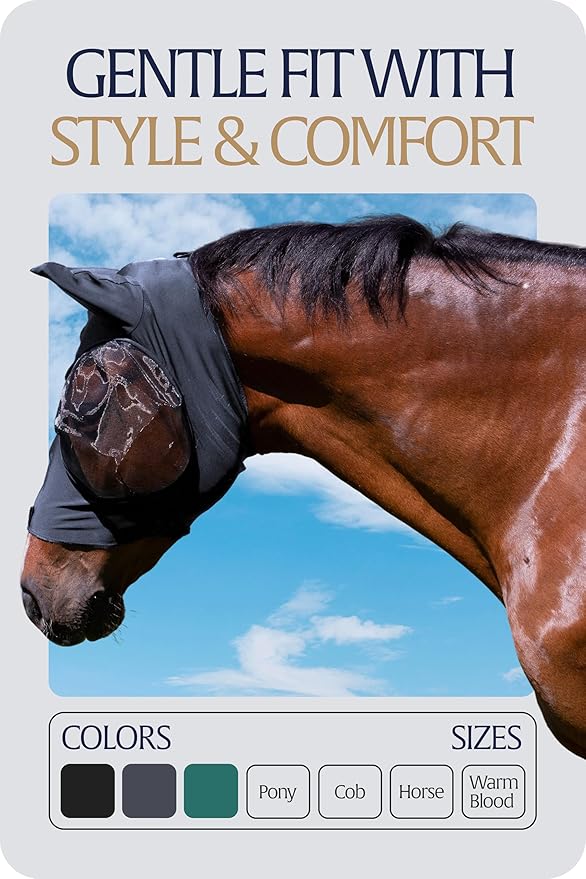 Equinavia Bug Out Fly Mask | Against Flies, Insects, UV Rays - Carbon Grey - Warmblood