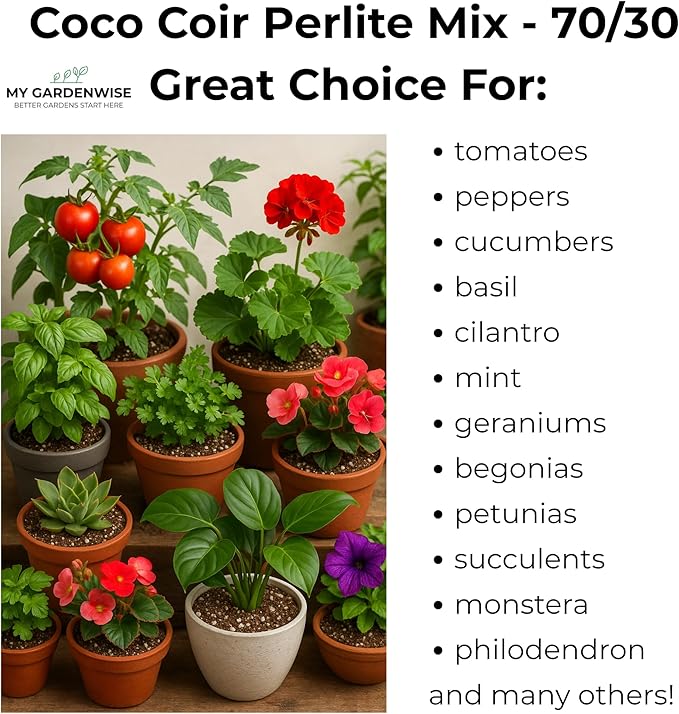 Coco Perlite - Coco Coir Perlite Mix - 70/30 Growing Media - Hydroponic, Indoor & Outdoor, Grow Bags & House Plants (15 quarts - 0.5 cu ft)