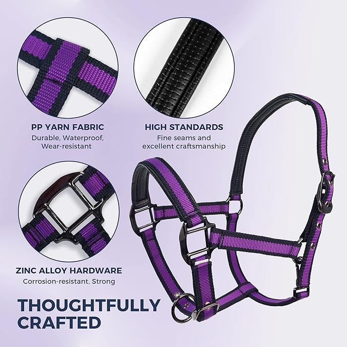 JWODVNTH Adjustable Horse Halter with PP Webbing, Durable Horse Halters with Zinc Alloy Hardware, Horses Training Equipment to Prevent Friction for Training, Competitions ＆ Daily
