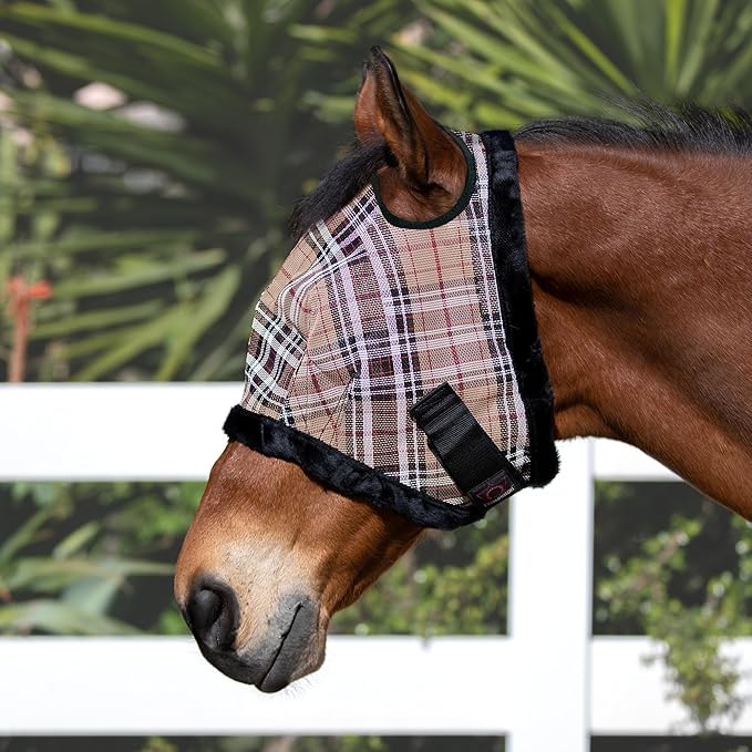 Kensington UV Fly Mask with Fleece Trim - Protective Mask with Dual Ear Opening & Forelock Freedom - Medium, Deluxe Black
