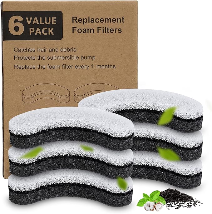 Cat Water Fountain Filter,Arc-Shaped Sponge Activated Carbon Cat Fountain Filters Replacement Filter Compatible WF050 & WF100 Automatic Pet Water Fountain(6 Pack)