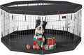 PJYuCien Dog Playpen, 8 Panels 24’’H Dog Pens Indoor with Bottom Pad and Top Cover, Metal Foldable Pet Puppy Exercise Fence Crate Kennel, Better for Small Animals,Black