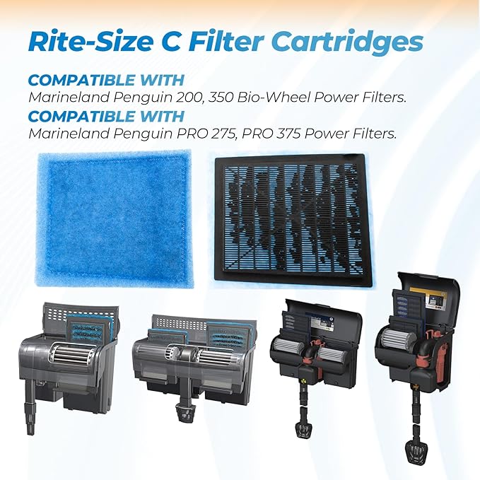 ANTOBLE 12 Pack Rite-Size C Filter Cartridges Fish Tank Aquarium Filters Compatible with Marineland Penguin 200 350 PRO 275 375 Bio-Wheel Power Filters