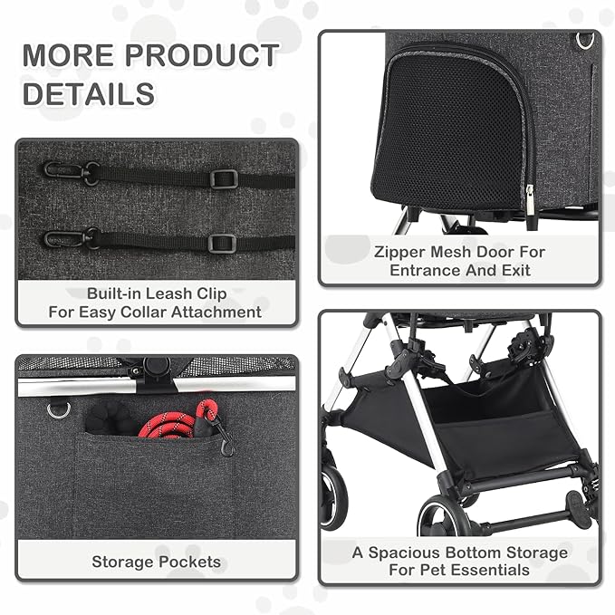 MoNiBloom Pet Stroller for Small/Medium Dogs w/Detachable Carrier & Lightweight Aluminum Frame, Folding Jogging Travel Stroller, Dark Gray