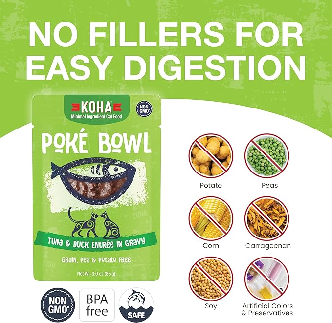 KOHA Poké Bowl Tuna & Duck Entree in Gravy for Cats, 12-Pack of 3oz Pouches