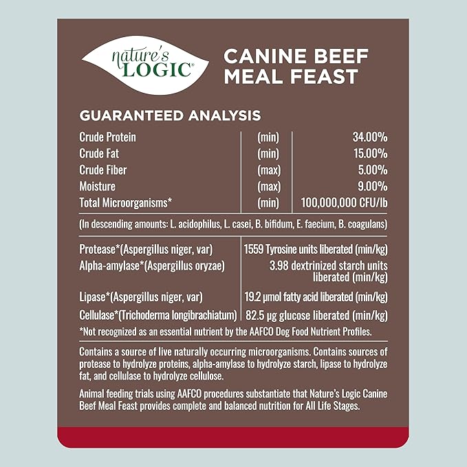 NATURE'S LOGIC Dry Dog Food - 100% Natural - No Synthetics - for All Ages, Sizes, Breeds - Free from Common Allergens, High Protein - Beef Meal Feast, 13lbs