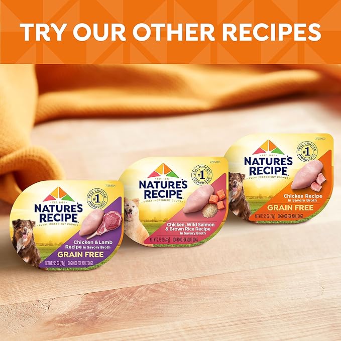 Nature's Recipe Grain Free Chicken & Lamb Recipe in Savory Broth Wet Dog Food, 2.75 oz. Cup, 12 Count