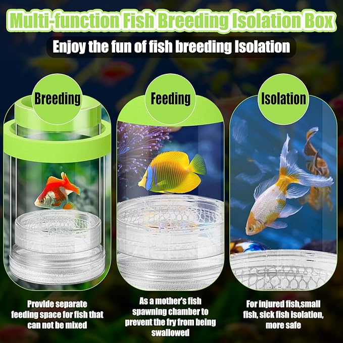 2 Pcs Breeder Box for Fish Tank Aquarium Breeder Separation Net Breeding Box with Suction Cup for Small Fish Shrimp Clownfish Guppy(Green,L)