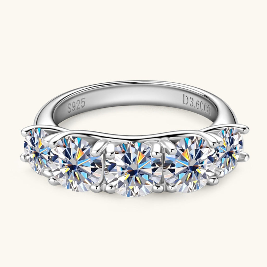 3.6 Carat 5 Stone Brilliant Round Cut Sparkala™ Pure Sterling Silver 5 Stone Ring