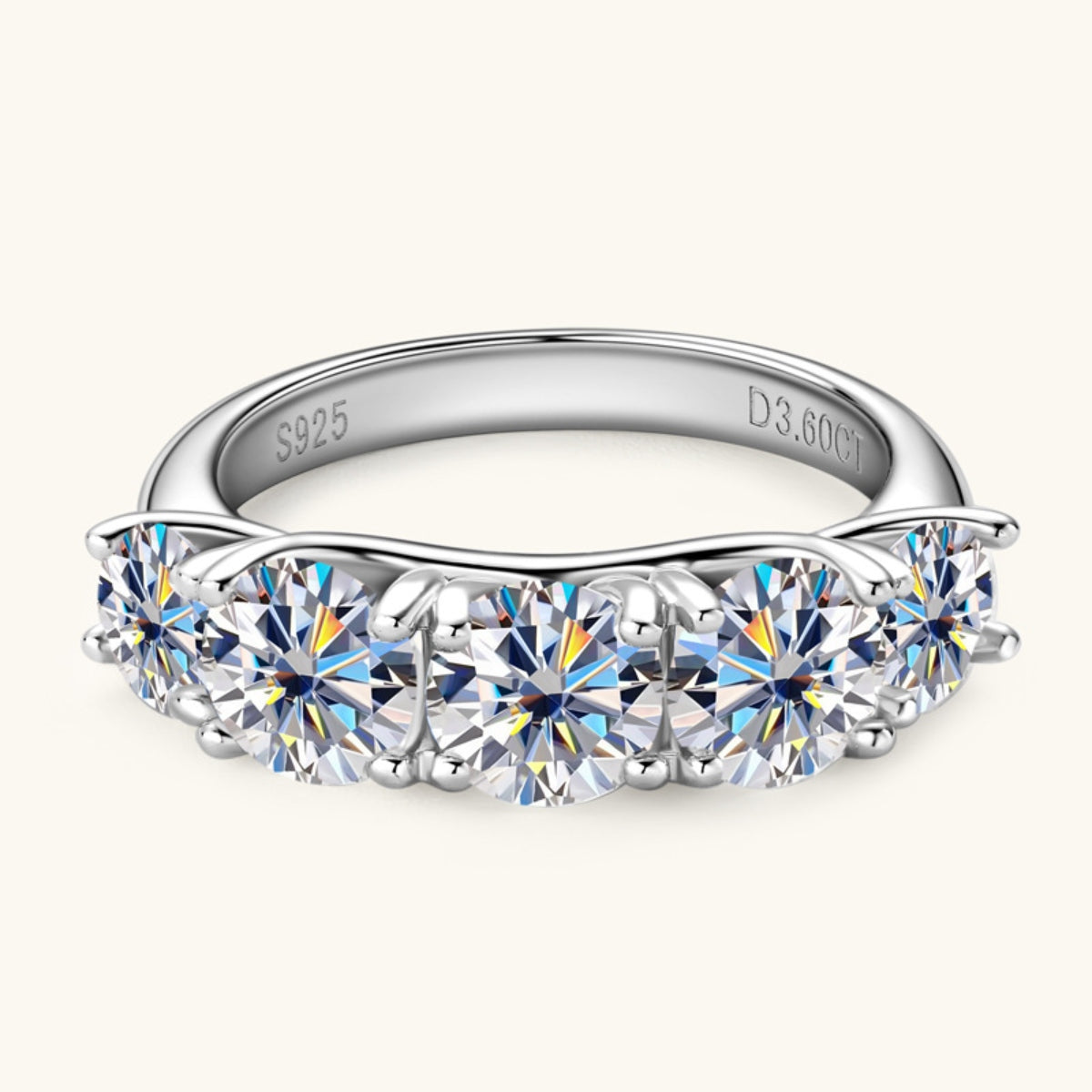 3.6 Carat 5 Stone Brilliant Round Cut Sparkala™ Pure Sterling Silver 5 Stone Ring