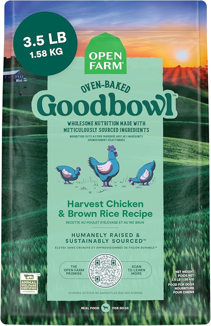 Open Farm Goodbowl, Oven-Baked Small Batch Dry Dog Food - Harvest Chicken & Brown Rice Recipe, Includes Non-GMO Produce & Grains, 3.5lb Bag (56oz Bag)
