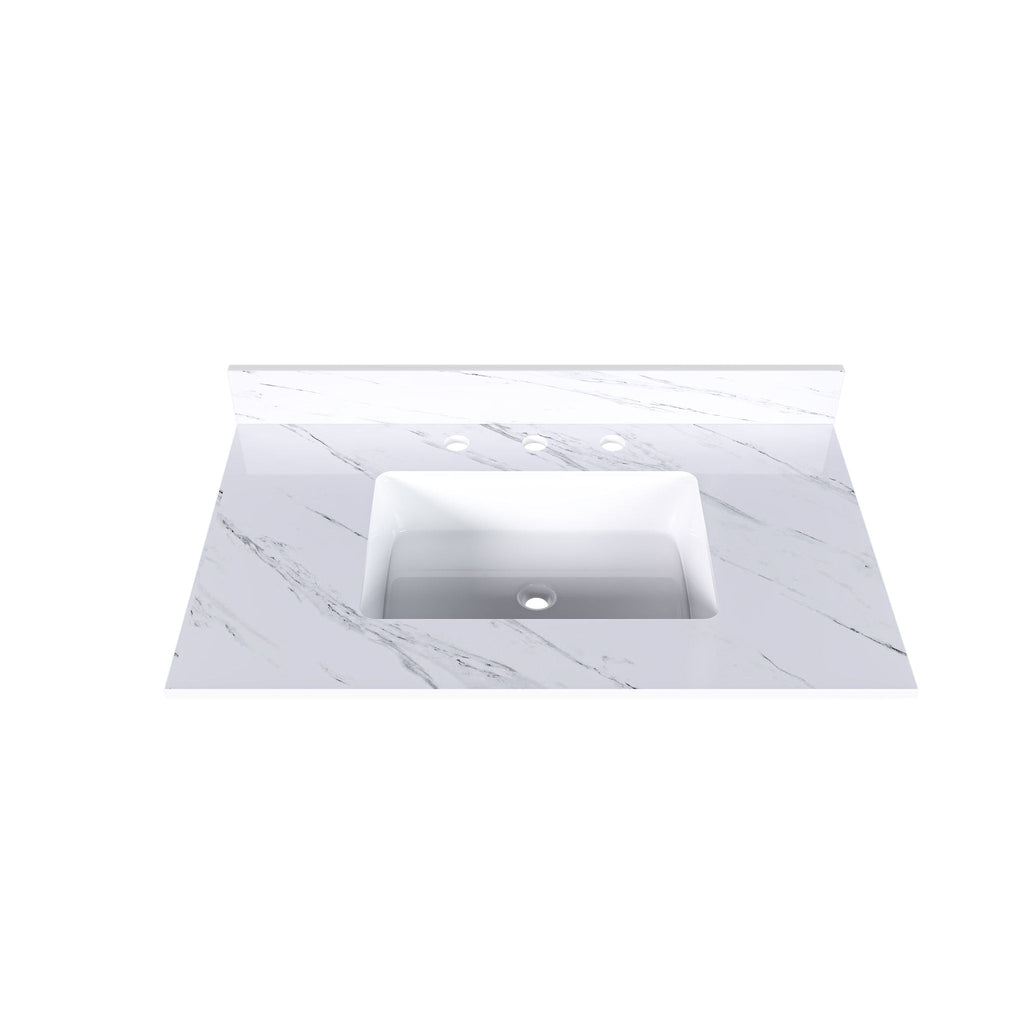 Bianco Carrara Venato Elegant Marble Vanity Top, Bathroom Vanity With Undermount Sink, Sintered Stone