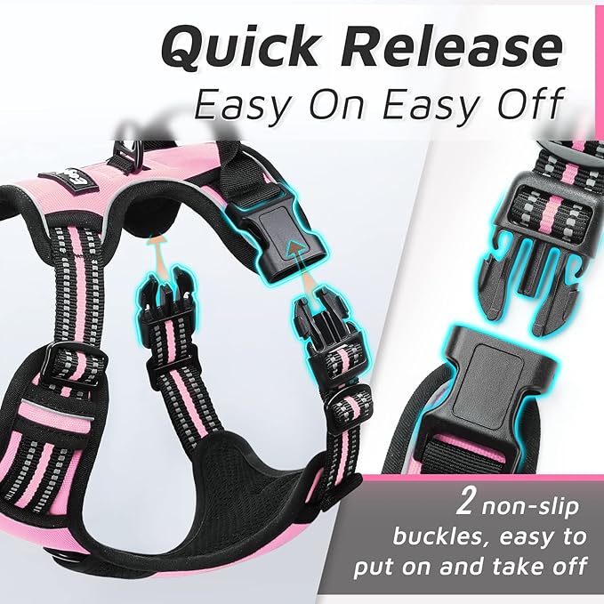 Eagloo Dog Harness for Large Dogs, No Pull Service Vest with Reflective Strips and Control Handle, Adjustable and Comfortable for Walking, No Choke Pet Harness with 2 Metal Rings, Pink, L