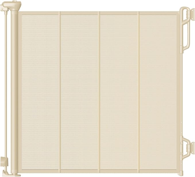 Reinforced Retractable Baby Gate or Mesh Dog Gate,Easy to Use for Stairs, Doorways, Hallways, Indoor, Outdoor, Wide Pet Gate 33.5" Tall, Extends to 45" Wide, Cream