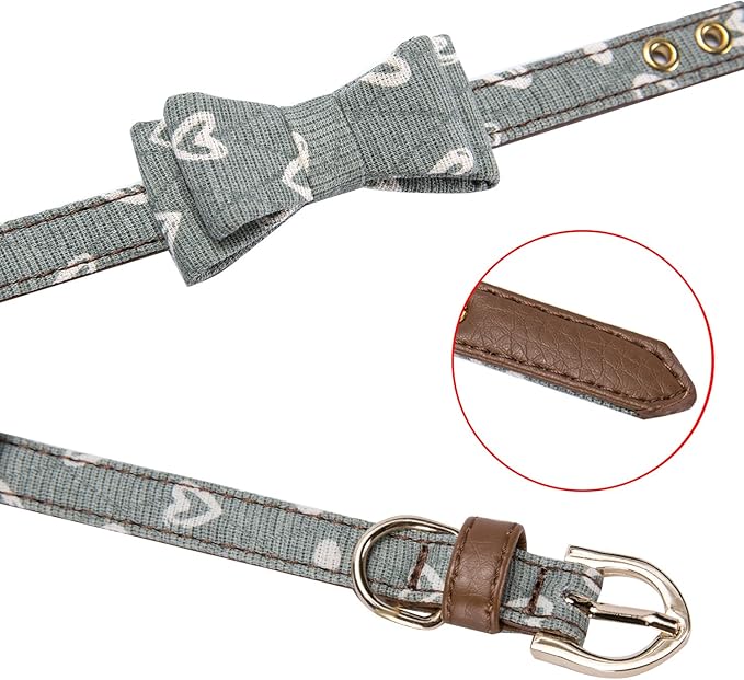 Puppy Collars for Small Dogs - StrawberryEC Adjustable Puppy Id Buckle Collar Leather. Cute Mint Love Dog Collar (Bow-Mint-Love)