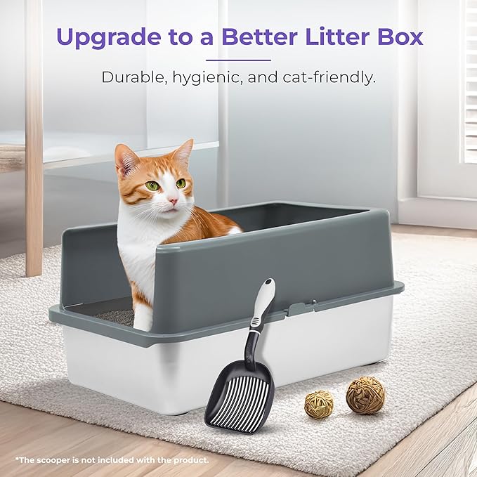iPrimio - Stainless Steel Enclosed Litter Box for Cats - Easy to Clean - Includes High-Sided Litter Box, Scooper for Extra Scatter Protection - Medium Size for Big Cats - 20 x 14.2 x 6 in