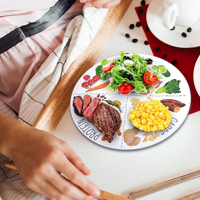 9" Portion Control Plate - Healthy Nutrition Plate for Adults and Teens, Melamine, Ideal for Weight Loss and Diabetes Management (4 Pack)