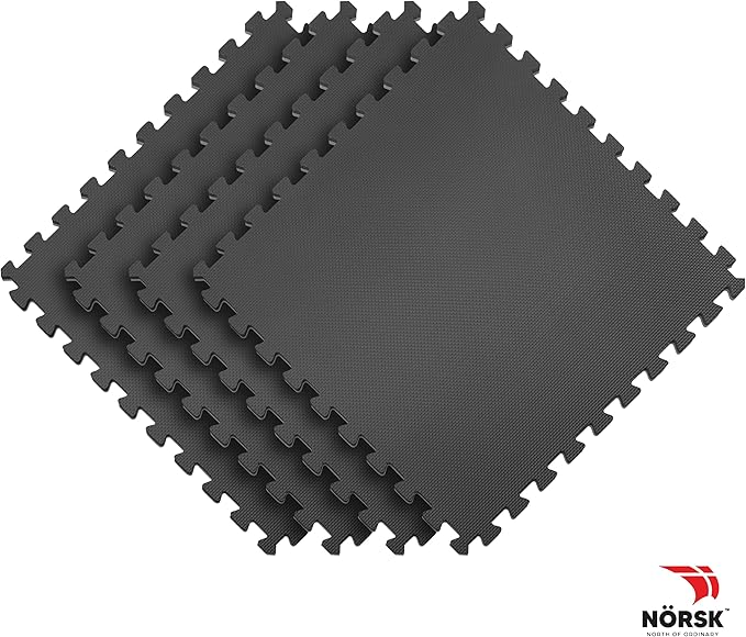 Norsk Multi-Purpose Reversible Floor Mats - EVA Interlocking Foam Tiles (Gray/Black 20 Tiles - 80 sq. Ft. 1/2" Thick)