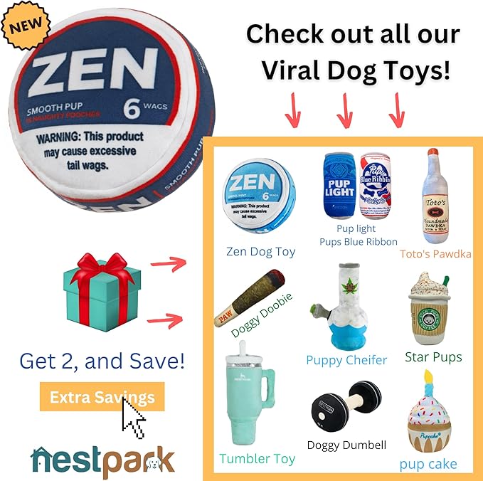Zen Pupper Deckies Parody Dog Toy - Plush Squeaky and Crinkle Funny Dog Toy (Smooth Pup)