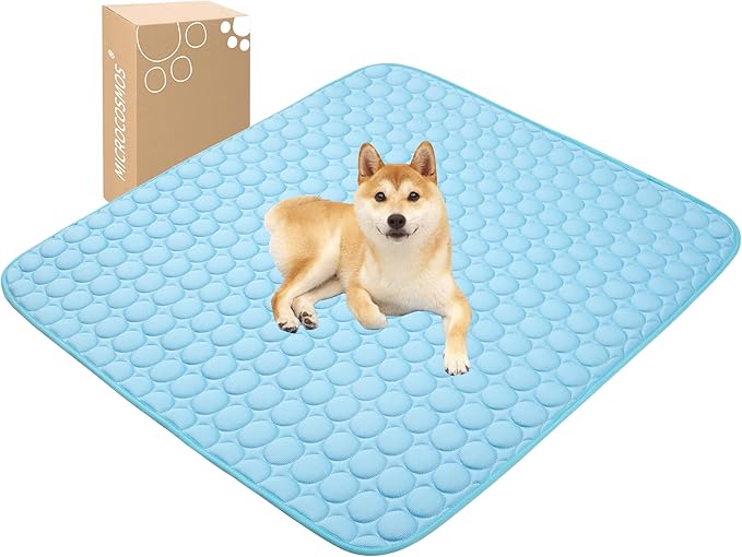 MICROCOSMOS Summer Cooling Mat & Sleeping Pad- Water Absorption Top, Materials Safe, Easy Carry, EZ Clean. Keep Cooling for Pets, Kids and Adults.(Blue, 48" x48")