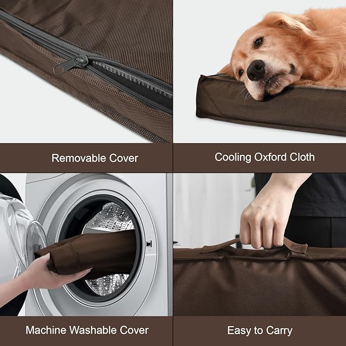Outdoor Large Dog Bed, Waterproof Dog Bed for Large Dogs, Egg Crate Foam Pet Bed with Removable Washable Oxford Cooling Cover, Brown