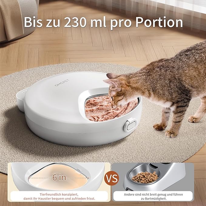 Automatic Cat Feeder Wet Food, Whisker-Friendly Automatic Cat Food Dispenser True 4-Meal Design with Locking Lid, Smart Timer Feeder for Wet Cat/Dog ，2-Ice Packs, Easy to Clean (White-1)