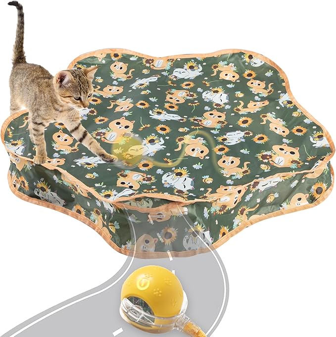 Interactive Cat Toys, Indoor Hide and Seek Toys, Fast Rolling Ball in Play Mat, Interactive Cat Toys for Indoor Cats, Rechargeable Cat Ball Toys