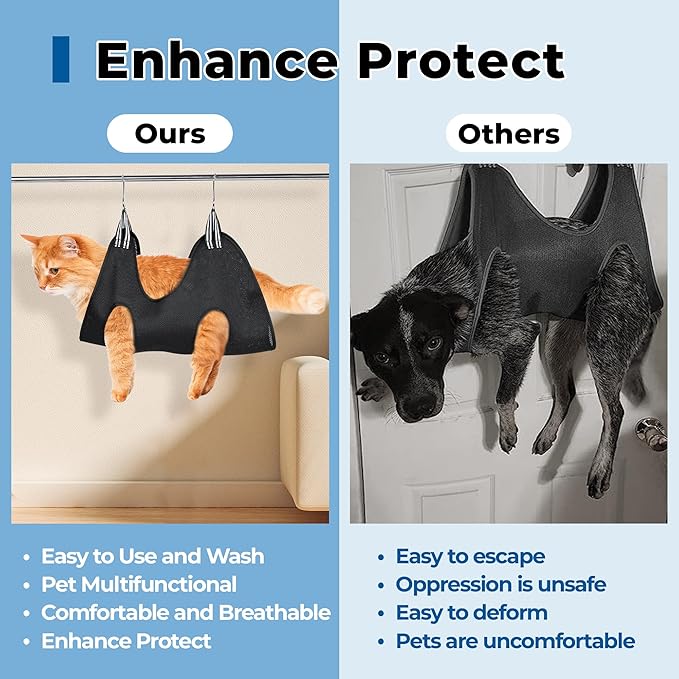 Pet Grooming Hammock for Cats & Dogs, Breathable Mesh Dog Hanging Harness for Nail Trimming, Grooming, Bathing Includes S Hooks, Comfortable Dog Grooming Harness (Black)