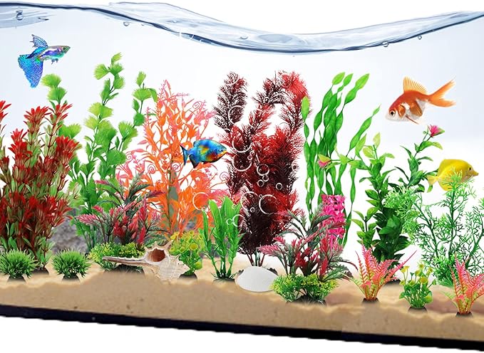 Fish Tank Accessories Aquarium Decorations Plants, 20pcs Fish Tank Decorations Plant, Fish Tank Decor, Aquarium Decor Plastic Plants, Small to Large