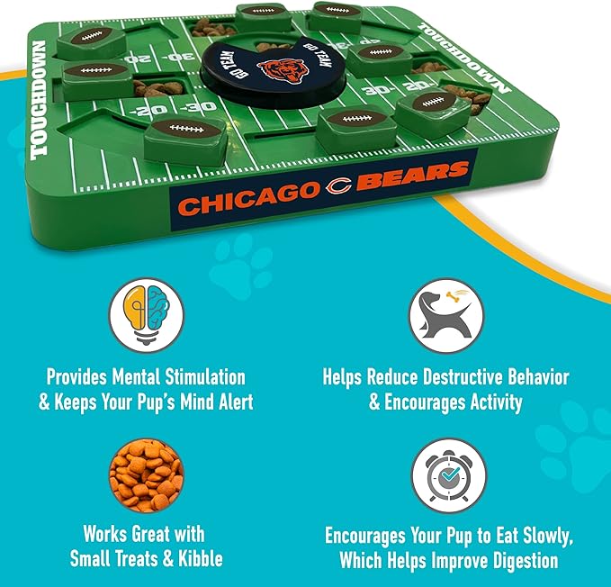 Pets First NFL Chicago Bears Large Puzzle Toy, New Size, Interactive Dog Treat & Slow Feeding Toy