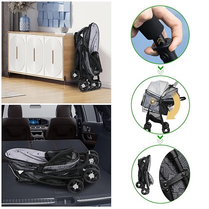 Lightweight Pet Stroller for Small/Medium Dogs and Cats - Foldable Travel Carriage with Storage Basket, Breathable Mesh & 4 Wheels - Up to 33 lbs – Black
