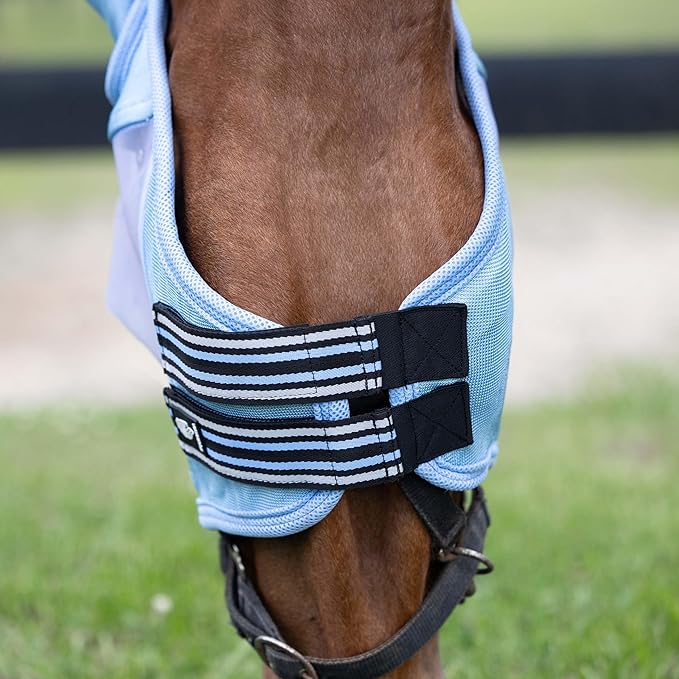 Equinavia Algard Soft Mesh Horse Fly Mask with Ear Protection and 45 UPF Rating | No Eye Irritation & UV Protection - Light Blue - Pony